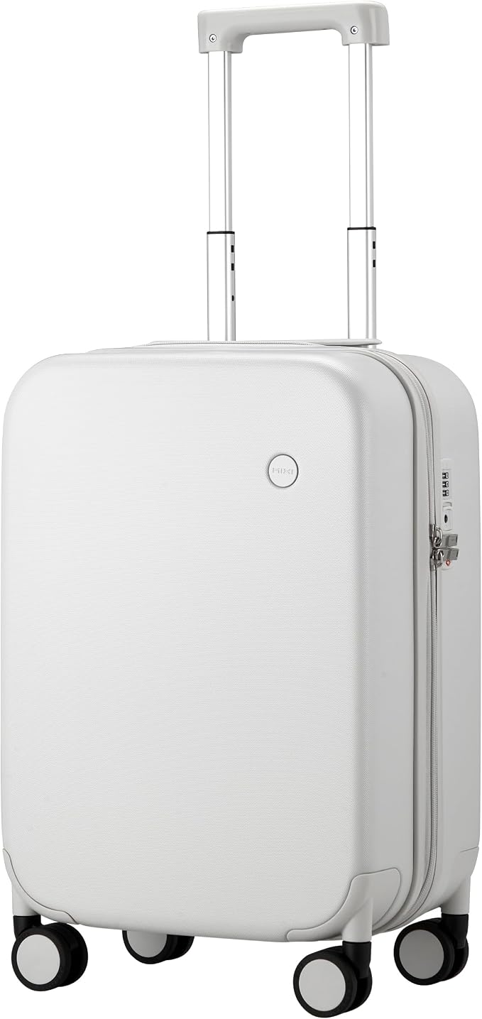 mixi Upgrade Carry on Luggage Suitcases with Spinner Wheels, Hardside Rolling Suitcase PC with TSA Lock Lightweight Travel Case 20in Carry-On, Fine Grid Smoke White by MIXI