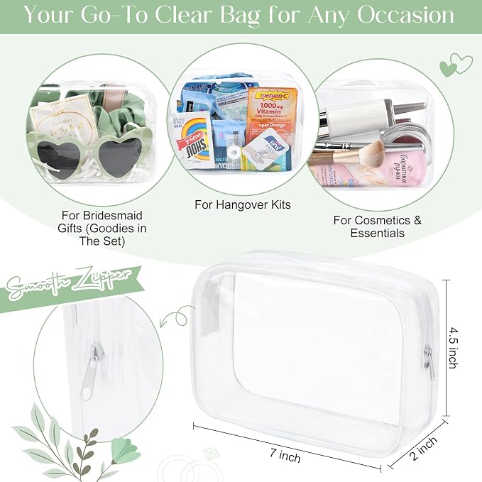 DEEKA 5 Pcs Bridesmaid Proposal Bag Set Gift Clear Makeup Toiletry Bag Bachelorette Party Favors Sunglasses Hair Claw Clips Scrunchies Knot Bracelets Bridal Wedding Party Gifts (Sage Green) - Image 3
