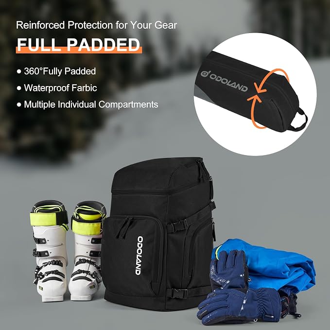 Odoland Ski Bag and Boot Bag Combo, Padded Ski Bags for Air Travel, Snow Ski bags Fit Ski Up to 200cm, Waterproof Double Bag for Storage, Transport Ski Gear, Black & Grey - Image 2