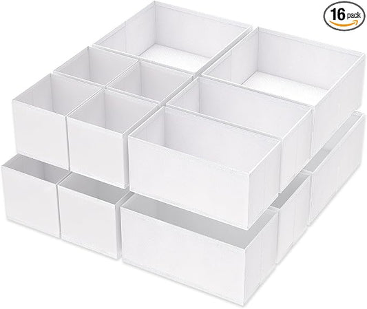 Criusia 16 Pack Underwear Drawer Organizer, Drawer Organizer Clothes, Foldable Cloth Storage Box Closet Dresser Drawer Divider Organizer for Clothes, Scarves (White) by Criusia