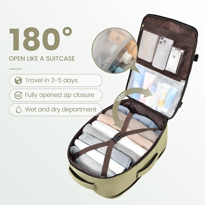 LOVEVOOK Travel Backpack For Women,40L Carry On Backpack Flight Approved,TSA Personal Item Travel Bag Fits 17 Inch Laptop,Weekender Overnight Daypack with Toiletry Bag and Cube,White Light-brown - Image 3