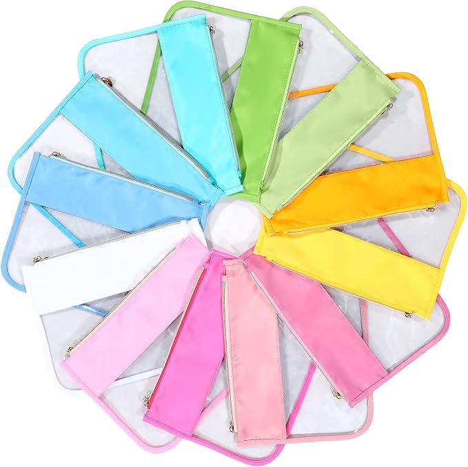 Sweetude 12 Pieces Clear Zipper Pouch for Travel Nylon Makeup Bag Waterproof Snack Stuff Pouches Cute Purse Cosmetic Bags for Women Girls Gifts by Sweetude