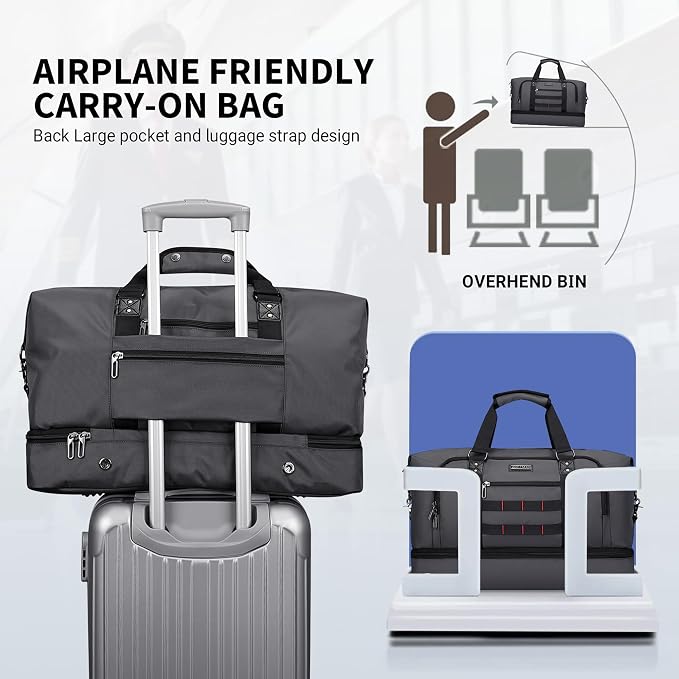 WITZMAN Travel Duffle Bags for Men Weekender Bags with Toiletry Bag Sets Carry On Overnight Bag 55L （B696 Silvery Grey） | Multi-pockets with Shoe Compartment and Dry-wet Pocket, Carry On, Convertible for Gym, Overnight, Sports, B696 Silvery Grey - Image 6