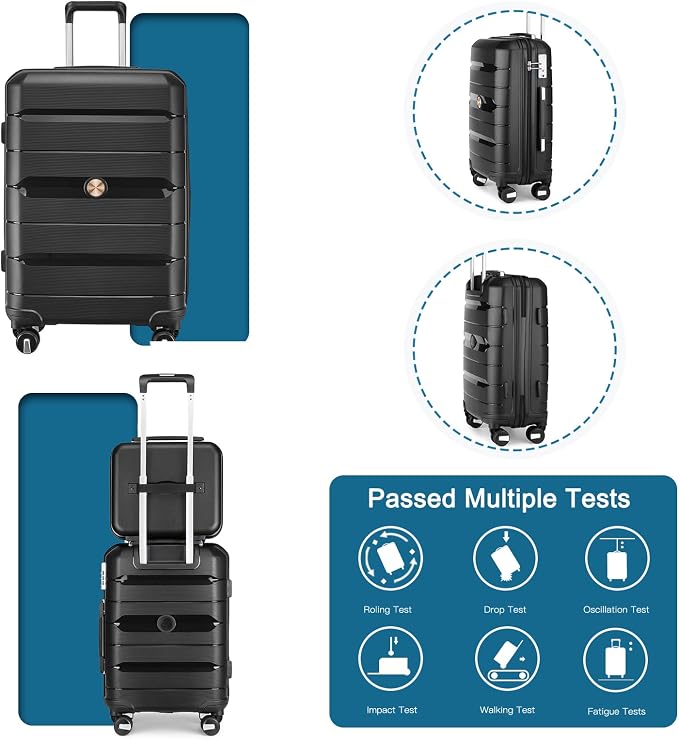 Somago 20" Carry On Luggage and 14" Mini Cosmetic Cases Travel Set Lightweight Polypropylene Suitcase with TSA Lock YKK Zipper Hardside Luggage with Spinner Wheels (2 Piece Set, Classic Black) - Image 7