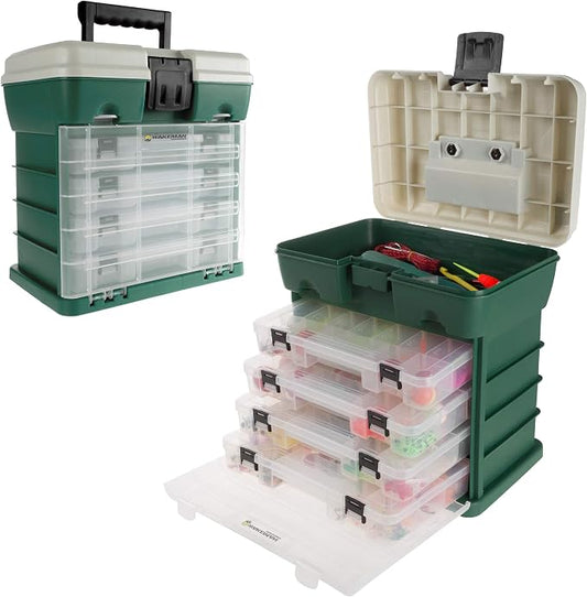 Storage Tool Box Organizer - Utility Box with 4 Drawers and 19 Compartments for Camping Supplies and Fishing Tackle by Wakeman Outdoors by Wakeman
