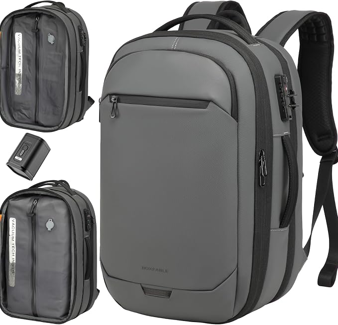 Vacuum Seal Travel Backpack 45L with Pump - Expandable Air Compression System, Water-Resistant Business TSA Lock, Laptop Backpack, Carry-On Suitcase Luggage, Gifts for Men by Unknown