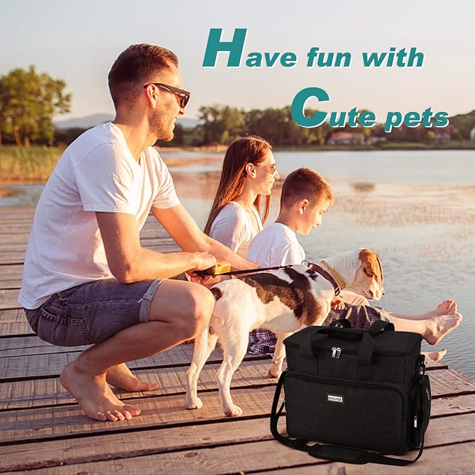 BAGLHER Dog Travel Bag, Airline Approved Pet Tote Organizer with Multi-Function Pockets, 2 X Food Storage Containers and 2 X Collapsible Bowls, Perfect Weekend Pet Travel Set for Dog, Cat Black - Image 6