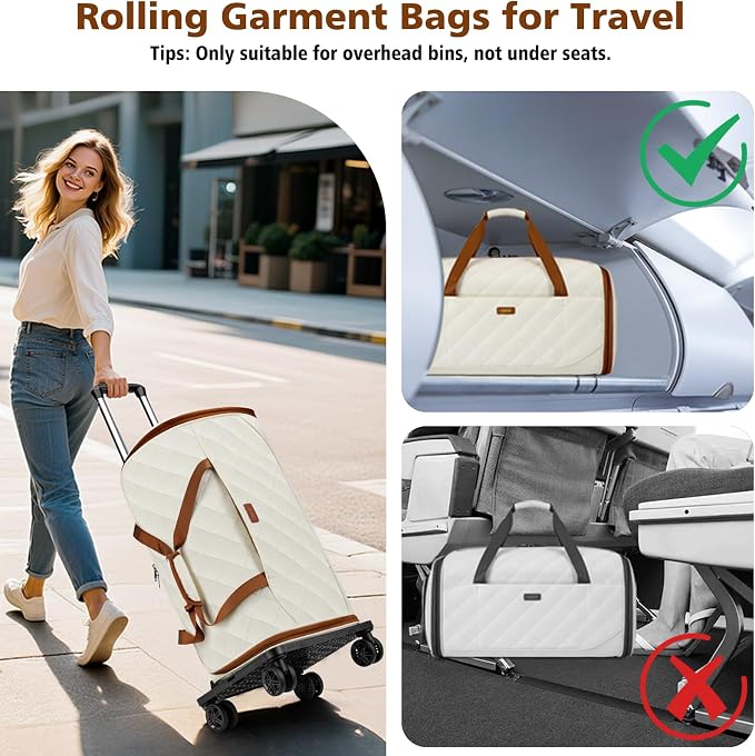 Rolling Garment Bags for Travel - Carry on Convertible Garment Duffle Bags with Wheels for Men Women, 4 in 1 Large Travel Duffel Bags with Shoes Compartment Hanging Suit Dress Weekender Bag 4pcs Set - Image 7