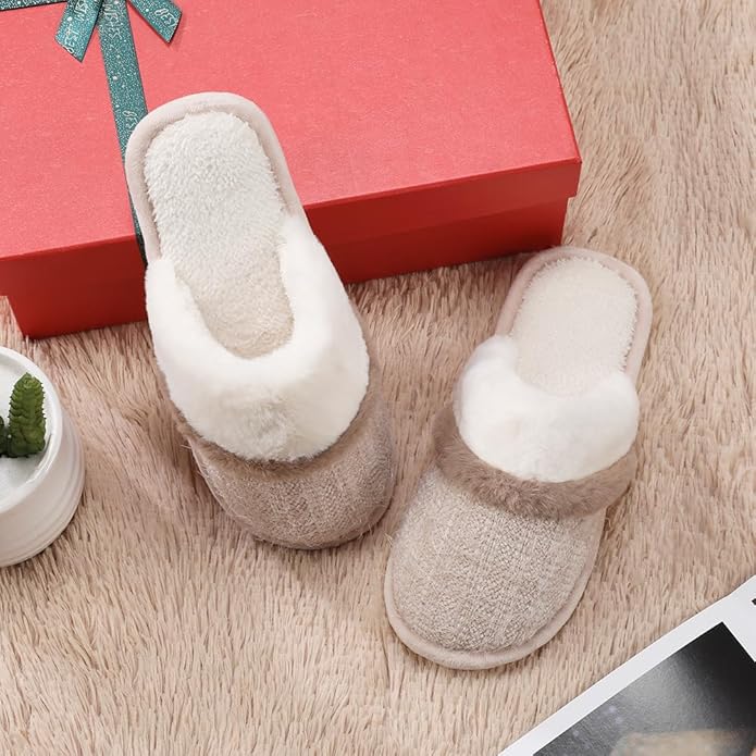 MAXTOP Womens Cozy Memory Foam Slippers Soft Warm Slip On Faux Fur House Slippers,Anti-Skid Rubber Sole,Creative Gifts for Women Mom Girlfriend