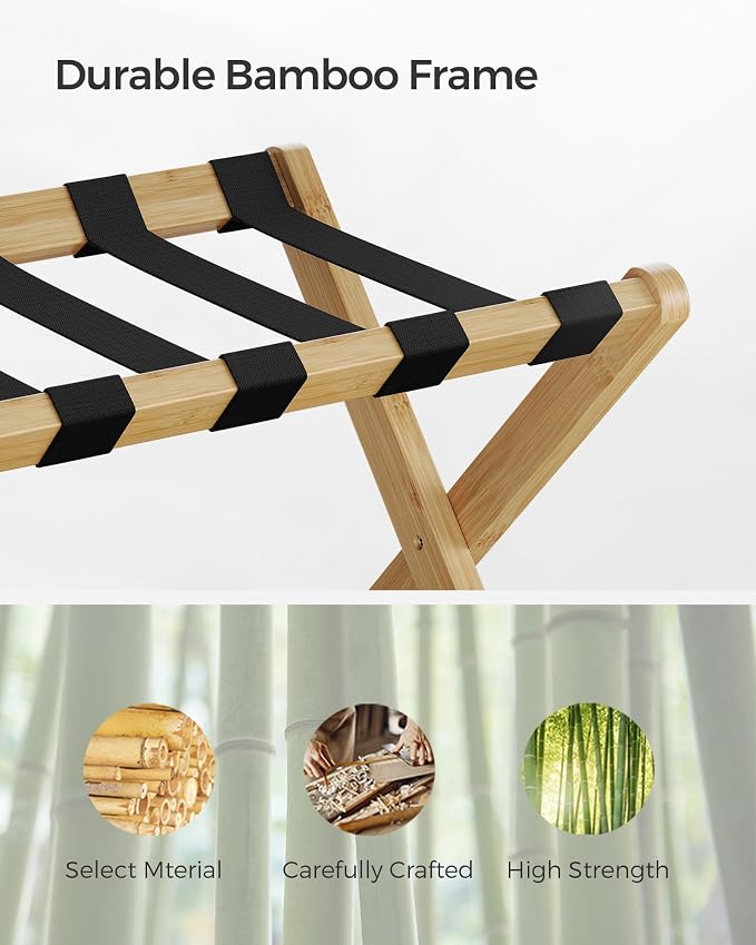 SONGMICS Luggage Rack, Bamboo Luggage Rack for Guest Room, Folding Suitcase Stand, for Hotel, Bedroom, Heavy-Duty, Holds up to 131 lb, Natural Beige URLR007N01 - Image 4