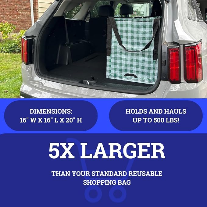DURASACK Heavy Duty Storage Tote Bag 22-Gallon, Gingham Green, Pack of 4 | Rugged Woven Polypropylene Moving Bag, Reusable Self-Standing Design, Holds up to 500 Pounds - Image 5