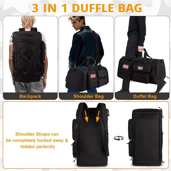 Expandable Gym Bag For Men,Tactical Large 3 in 1 Sports Duffle Bag With Shoes Compartment,Water Resistant Sports Gym Tote Bags Multi-functional Weekend Travel Backpack Overnight Bag - Image 6