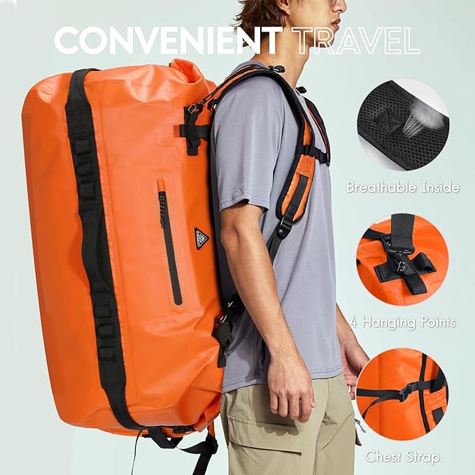 Haimont IPX7 Waterproof Roll-Top Dry Duffel Backpack | 60L/90L Sizes, 500D Tarpaulin, Welded Seams, Mesh Pockets, Boating & Kayaking - Image 4
