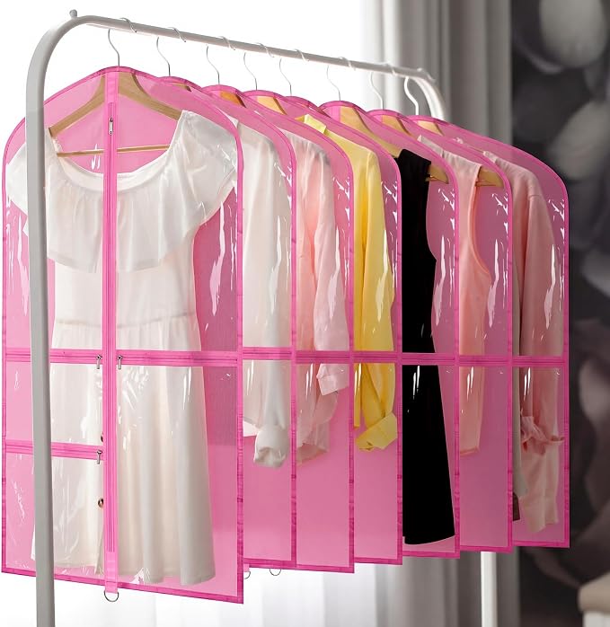 Geelin 14 Pcs Garment Bags for Dance Costumes PVC Clear with Zippers 20 x 40 Inch Garment Bag with Pockets Dance Costume Organizer Carrier for Storage Cover for Adult (Transparent Pink) - Image 7
