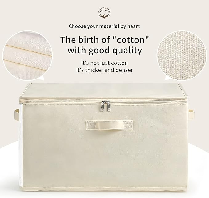 3-Pack Large Canvas Comforter Storage Bags for Clothes Sweater Clothes Organizer with Dual Zipper Three Carrying Handles for Blanket Closet Storage Container - Image 2