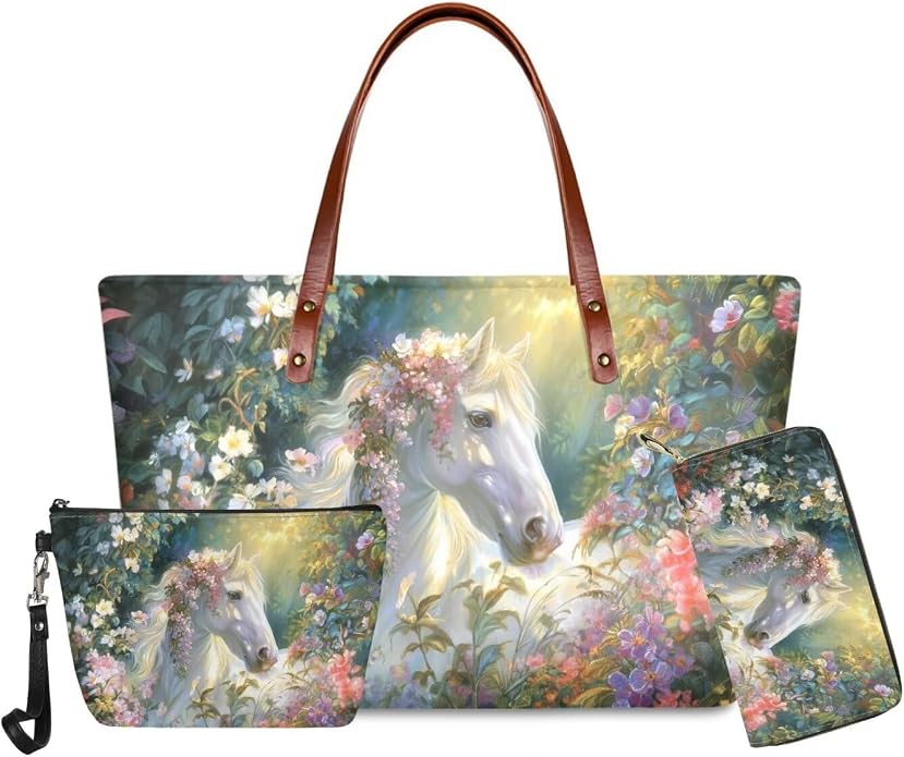 GIFTPUZZ Women Tote Bag Women Wallet Portable Cosmetic Bag for Women Bag Set 3 Pack PU Leather Bags with Zipper - Image 3