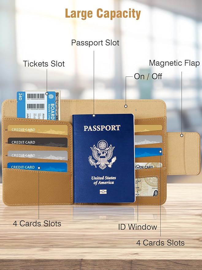 Miroddi Passport Holder for Travel, Works with Find My, Premium Leather Passport Wallet Card Holder for Men and Women, Trackable Passport Cover Case with 8 Card Slots, RFID Blocking, ID Window, Brown - Image 5