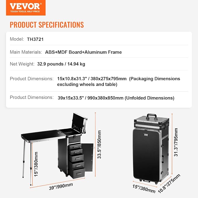 VEVOR Makeup Train Case Professional Makeup Storage Organizer Box Make Up Carrier for Women and Girls - Image 7