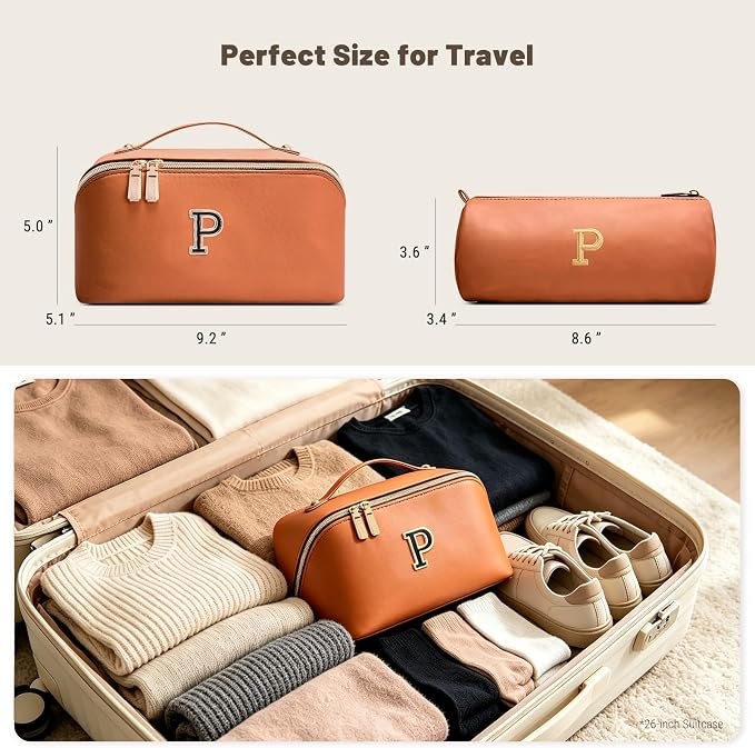 BOYATU Personalized Travel Makeup Bag: 3-in-1 Cosmetic Bag Gift for Women | Initial Make up Bag Organizer - Custom Letters A-Z - Flat Open Portable Toiletry Bag for Birthday Graduation Anniversary - Image 8