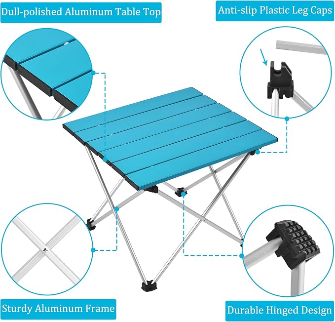 Grope Portable Camping Table with Aluminum Table Top, Folding Beach Table Easy to Carry, Prefect for Outdoor, Picnic, BBQ, Cooking, Festival, Beach, Home (Deep Blue-S) - Image 2
