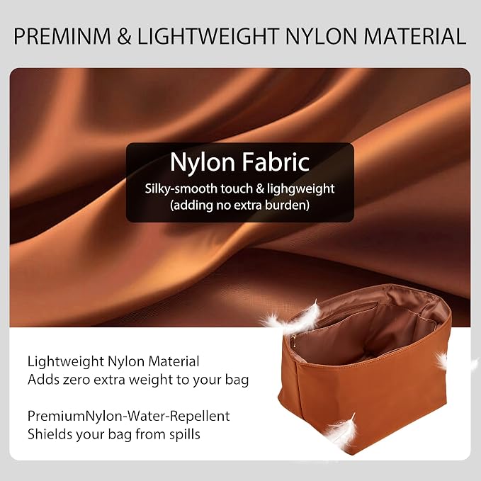 Picotin 22 Bag Insert Premium Nylon, Luxury Smooth Picotin 22 Purse Organizer Insert with Zipper Pockets, Soft Touch Inner Liner for Women's Handbags(PC22, Gold Brown) - Image 4
