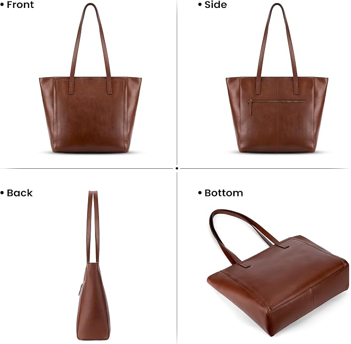 befen Vintage Genuine Leather Work Tote Bag for Women Large Tote Bag with Zipper Leather Purse and Handbags with Compartment - Image 9