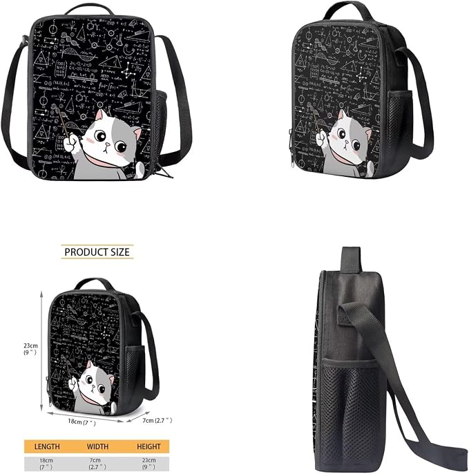 Cat Backpack for School Girls Backpack with Lunch Box Water Bottle Carrier with Strap and Kawaii Pencil Case 4 in 1 Cute Bookbag with Front Pocket 17 inch Large Elementary School Bag for Kids - Image 4
