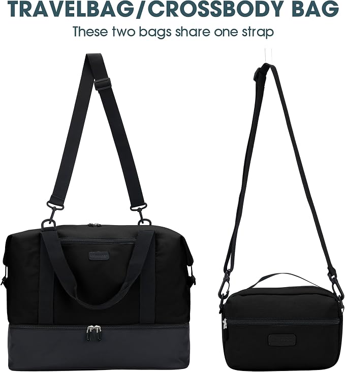 Oeihuivt Weekender Bags for Women with 3 Extra Pack - 21 Inch Large Travel Duffel Bag Set with Shoe Compartment, Heavy-Duty nylon Carry On Overnight Tote Black - Image 3