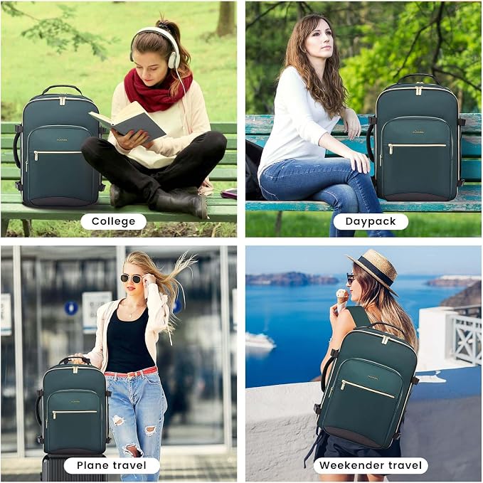 LOVEVOOK 40L Large Travel Backpack for Women Men, 17 Inch Carry on Backpack for Traveling on Airplane, Personal Item Travel Bag Airline Approved, Business Causal Weekender Backpack, Green-Black - Image 8