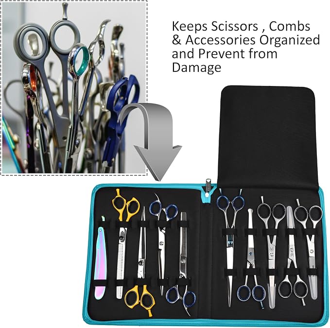 Case Holds 10 Grooming or Beauty Shears (TURQUOISE) - Image 4