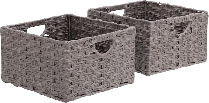 Seville Classics Premium Handwoven Portable Laundry Bin Basket with Carrying Handles, Household Storage for Clothes, Linens, Sheets, Gray, Rectangular (2-Pack) by Unknown