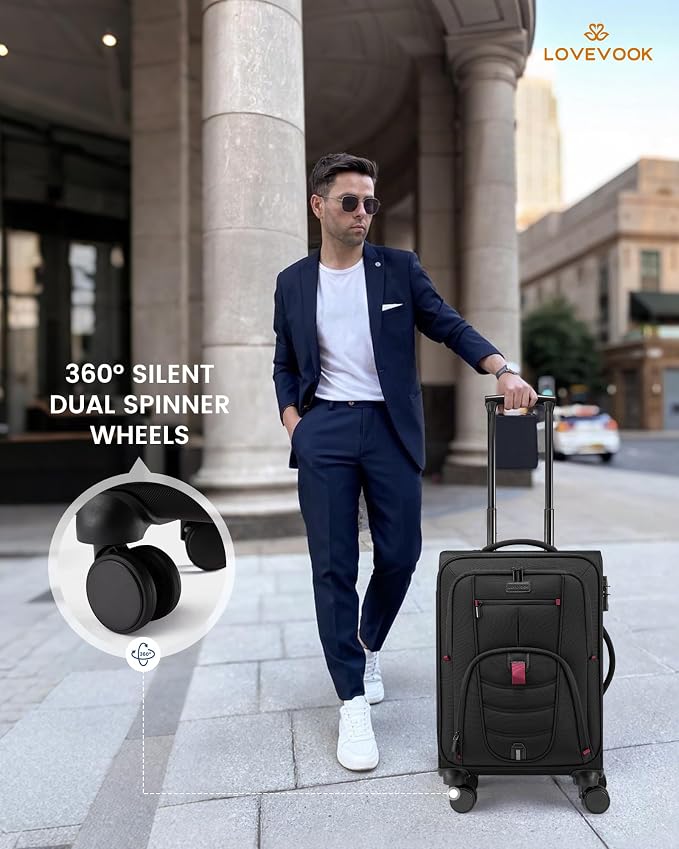 Carry On Luggage 22x14x9 Airline Approved, 22-Inch Suitcases with Spinner Wheels, Softside Carry-on Luggage with TSA Lock for Men Women Business Trip, Lightweight Large Capacity Luggage for Travel - Image 2