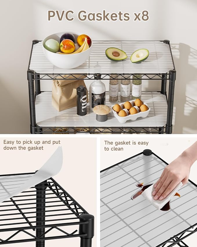 Golpart 8 Tier Shelves Storage Shelf Wire Closet Bathroom Organizers Metal Pantry Kitchen Garage Shelving Unit Laundry Room Organization Home Rack Net Basket Black with Wheels 12”D X 22”W X 74.2”H - Image 4