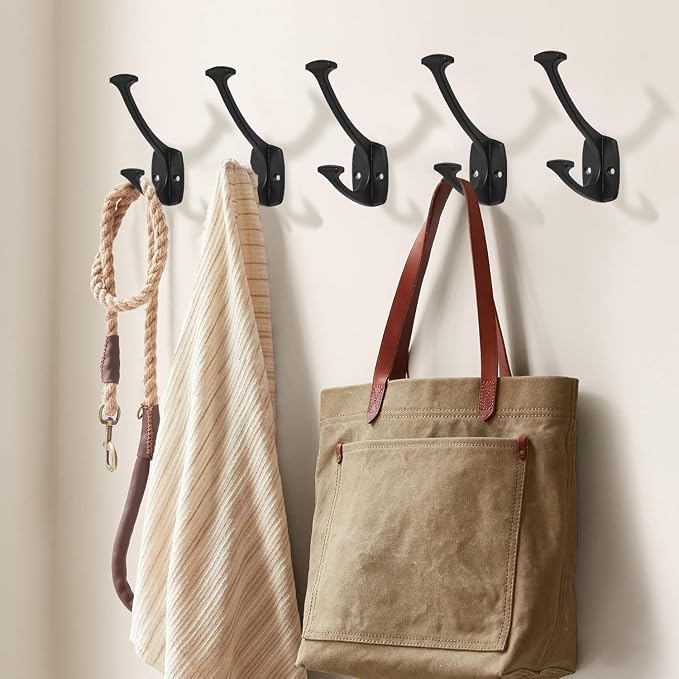 10 Pack Matte Black Hooks Decorative Heavy Duty Solid Large Coat Hooks for Towel Hanging Coats Robe Wall Mounted Towel Bags Door Back Bathroom Wall Hook. - Image 4