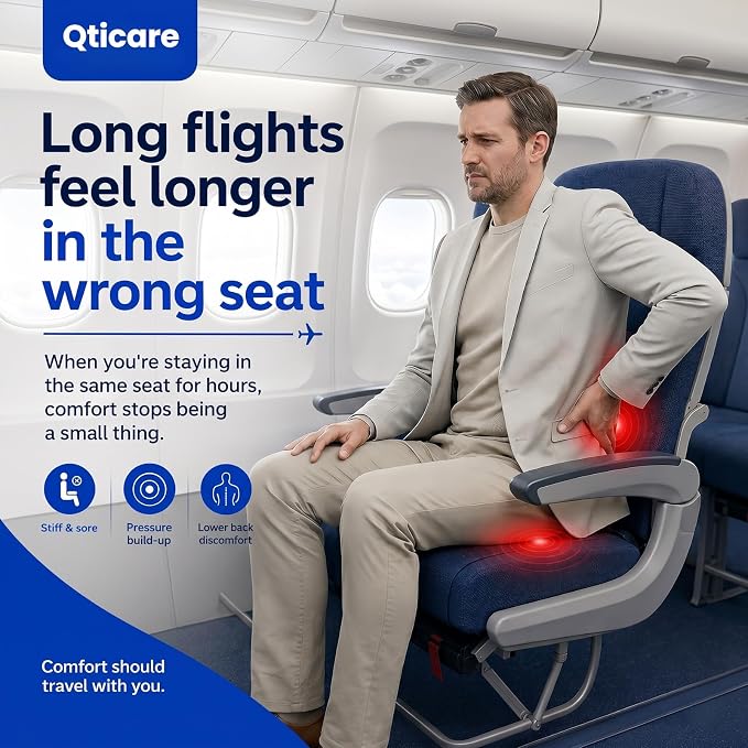 Airplane Seat Cushion, Inflatable Travel Cushion for Long Flights, Portable Travel Seat Cushion with Built-in Press Pump - Image 2