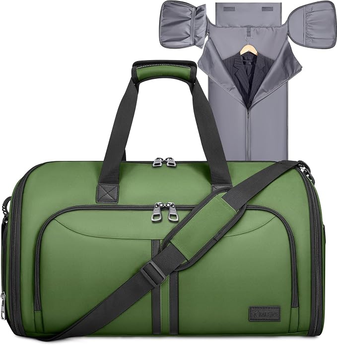 BALEINE Travel Garment Bag, Travel Suit Bag for Men, Water Resistant Carry on Garment Bag for Hanging Clothes, Garment Duffel Bag for Travel Business (Green-Convertible) by BALEINE