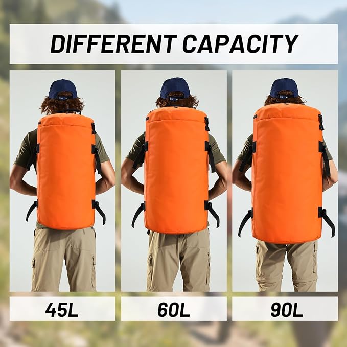 MIER Large Duffle Bag Backpack for Travel Camping Gym Sports, 45L/60L/90L | Water Resistant, Convertible Duffel, Detachable Backpack Straps, Shoe Compartment, Heavy-Duty Tarpaulin, 3 Sizes - Image 5