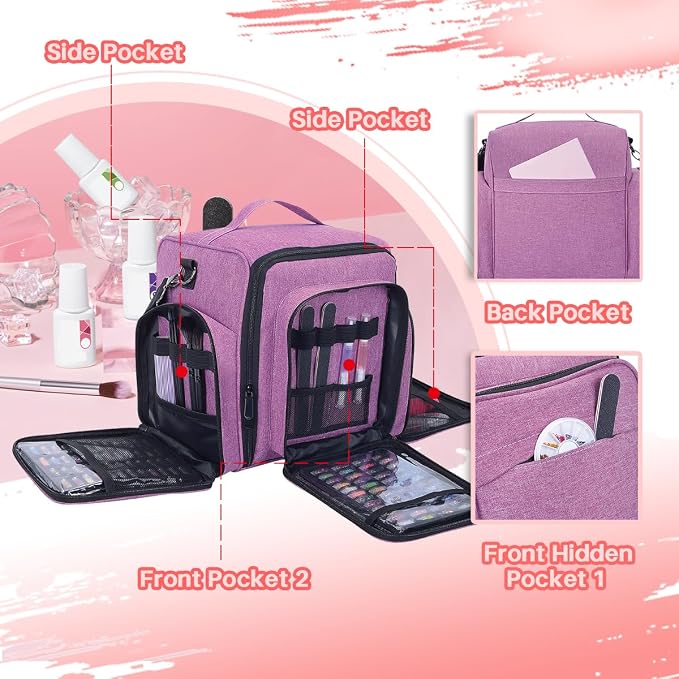 Nail Polish Organizer Case Hold 90 Bottle with 3 Detachable Bag,Purple | Portable Travel Storage Box Designed for Women's Nail Tools, Essential Oils and Cosmetics Sets - Image 5