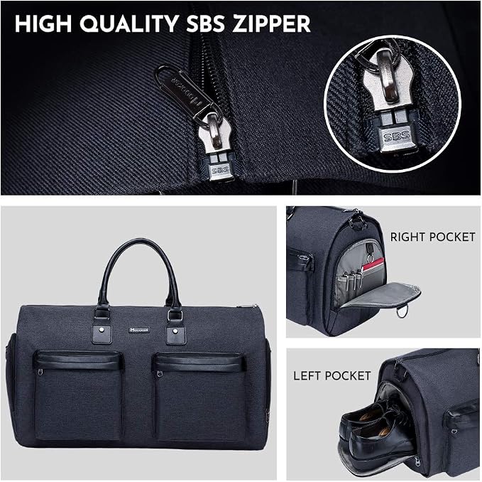 Modoker Convertible Garment Bag with Shoulder Strap, Carry on Garment Duffel Bag for Men Women - 2 in 1 Hanging Suitcase Suit Travel Bags, Jet Black - Image 4