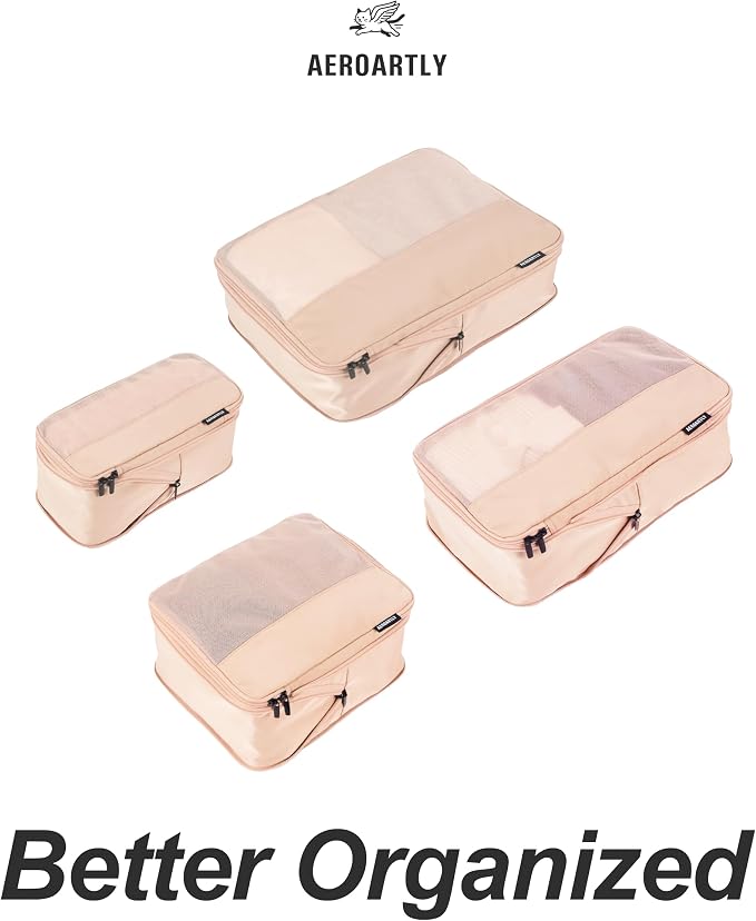 Compression Packing Cubes for Travel, Carry On Suitcase Organizer, Travel Essentials for Women and Men, Travel Bags for AEROARTLY Luggage, Holiday & Birthday Gifts Bags (4pc Set, Pink) - Image 3