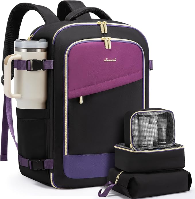 LOVEVOOK Travel Backpack for Women, 40L Carry On Backpack for Airplanes, Personal Item Bag for Airlines Fits 17 inch Laptop, TSA Approved Luggage with 3 Packing Cubes,Waterproof Weekender Gym Backpack by LOVEVOOK