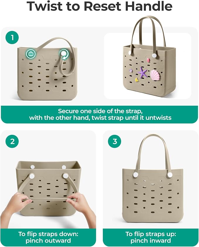 BAGSMART Beach Bag for Women, Water-resistant Rubber Tote Bag, Sandproof Vacation Essentials for Summer Swim Cruise Pool - Image 6