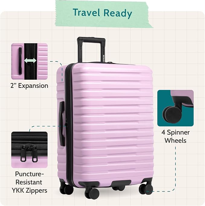 U.S. Traveler Boren Expandable Hardside Rugged Travel Luggage with 8 Spinner Wheels, Lavender, Checked-Large 30-Inch - Image 3