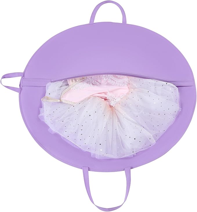 LOVEGRASS Tutu Garment Bag for Kids, 35" Tutu Bag for Hanging Clothes, Pancake Dance Bag for Dance Costume, Round Ballet Bag with 3 Handles for Children Girls, Purple - Image 4
