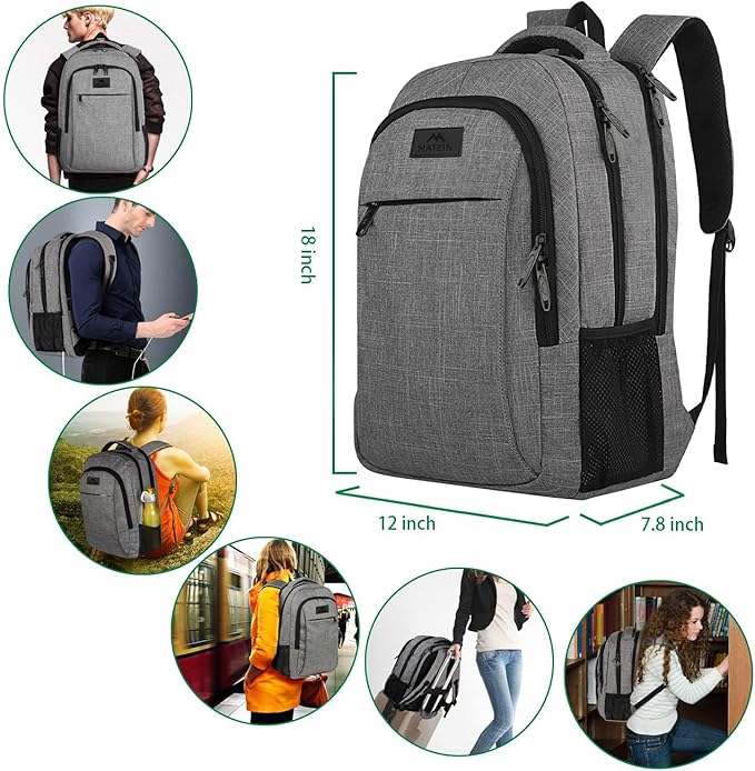 MATEIN Travel Laptop Backpack, 15.6 Inch College School Computer Bag, Grey | Slim Sturdy Business Daypack, Anti Theft Bookbag, Water Resistant, Gift for Men & Women, Personal Item Bag, Mochilas - Image 3