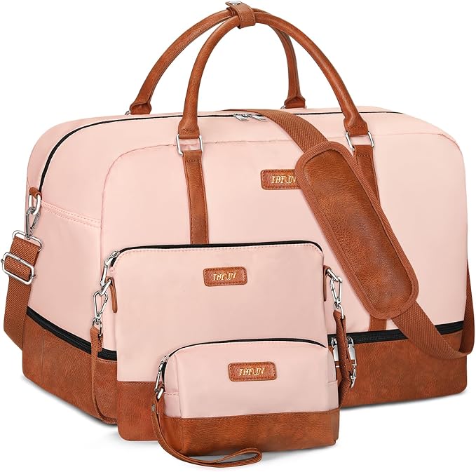 IBFUN Weekender Bags for Women, 21" Weekender Travel Bag, Travel Duffle Bag with Shoe Compartment Carry on Overnight Duffel Bag for Weekend Travel Business Trip, 3PCS by IBFUN