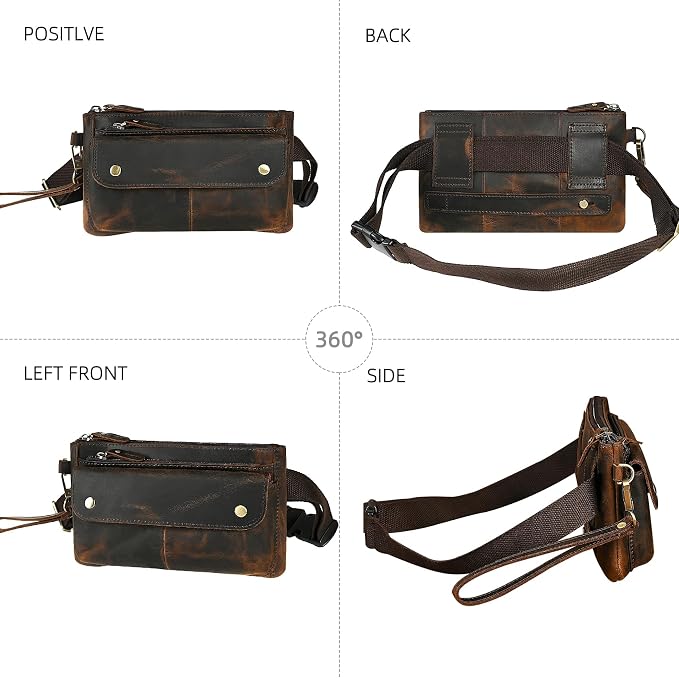 Genuine Leather Hiking Riding Travel Fanny Waist Pack Small Phone Pouch For Men Women FB811-29 (100% Leather-The 8136 Brown) - Image 4