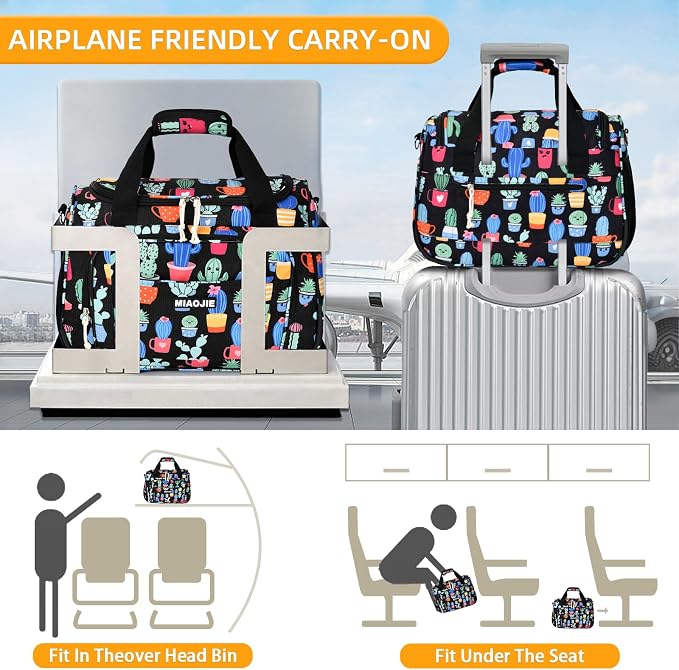 Underseat Carry On Luggage Lightweight Travel Tote Weekender Bag Overnight Duffle Bag for Travel, Travel Essentials Personal Item Travel Bag for Women, Corduroy Cactus-16Inch - Image 2
