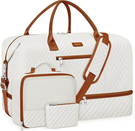 ITIEZY Weekender Overnight Bag for Women - Large Travel Duffel Bag with Shoe Compartment, Gym Duffel Bag Hospital Bag Carry On Tote Bags for Airplanes with Crossbody Bag Toiletry Bag 3Pcs Set by ITIEZY