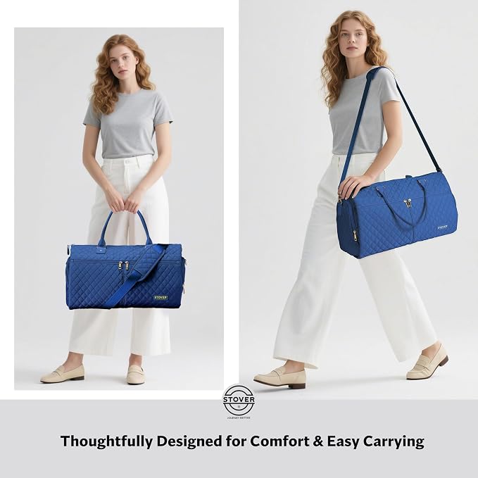 STOVER Women’s Convertible Garment Duffel Bag for Travel – 2-in-1 Carry-On Weekender/Overnight Tote - Wrinkle-Free Dresses, Suits & Clothes + Shoe Compartment & Bonus Toiletry Bag (Sapphire Blue) - Image 7